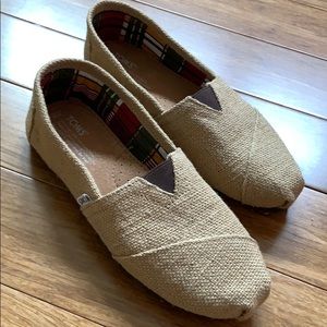 NEW TOMS Women’s Natural Burlap Tan Slip-Ons Sz 9